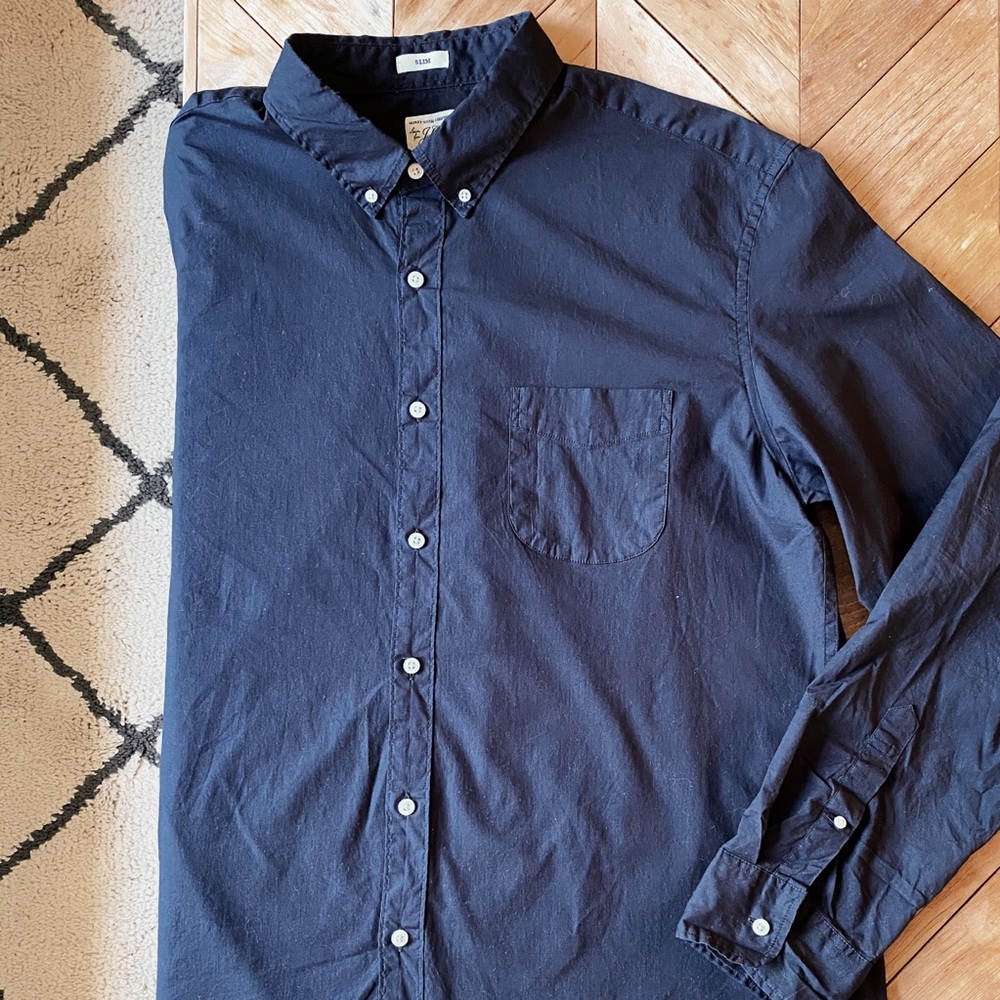 J Crew Black Stretch Button Down. Slim XL